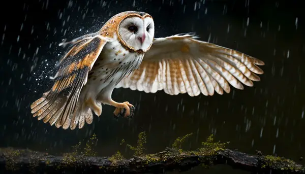 Owls Flying in the Rain